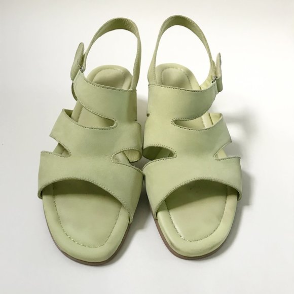 Sudini Lime Green Open Toe Wedge Sandals - Picture 2 of 10